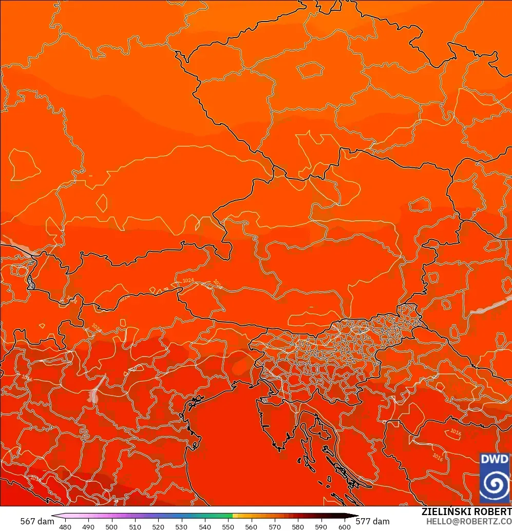 ICON modelo - Austria, Geopotential height at 500hPa