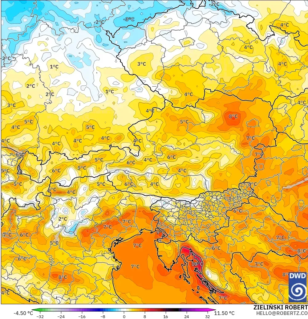 ICON modelo - Austria, Temperature at 2m Anomaly