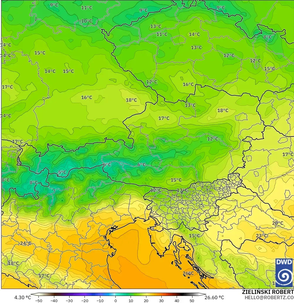 ICON modelo - Austria, Temperature at 850hPa