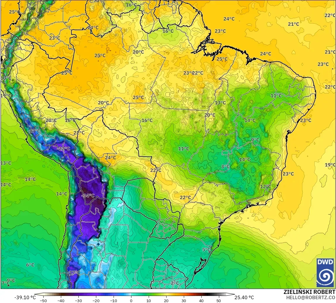 ICON modelo - Brazil, Dewpoint at 2m