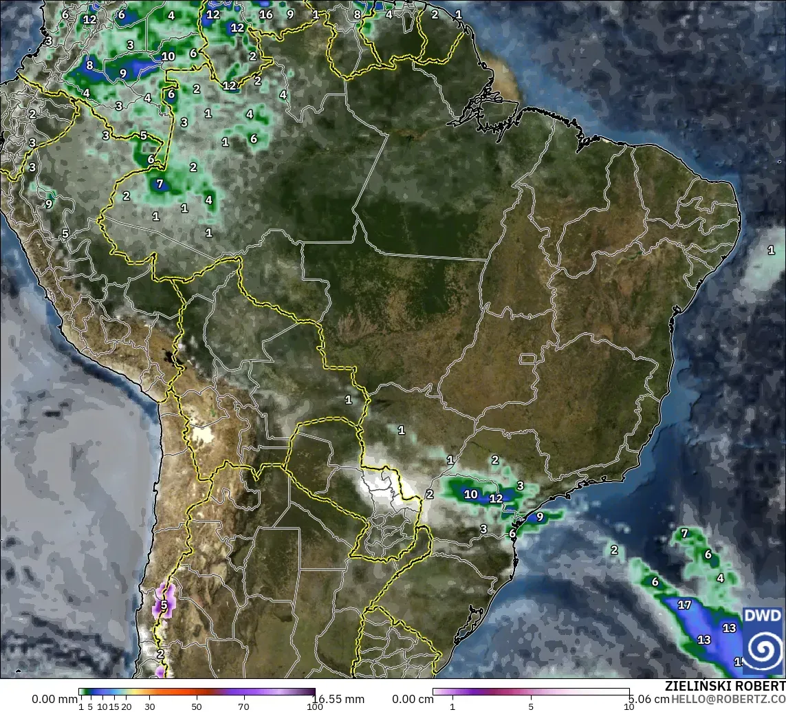 ICON modelo - Brazil, Precipitation, Clouds, and Pressure