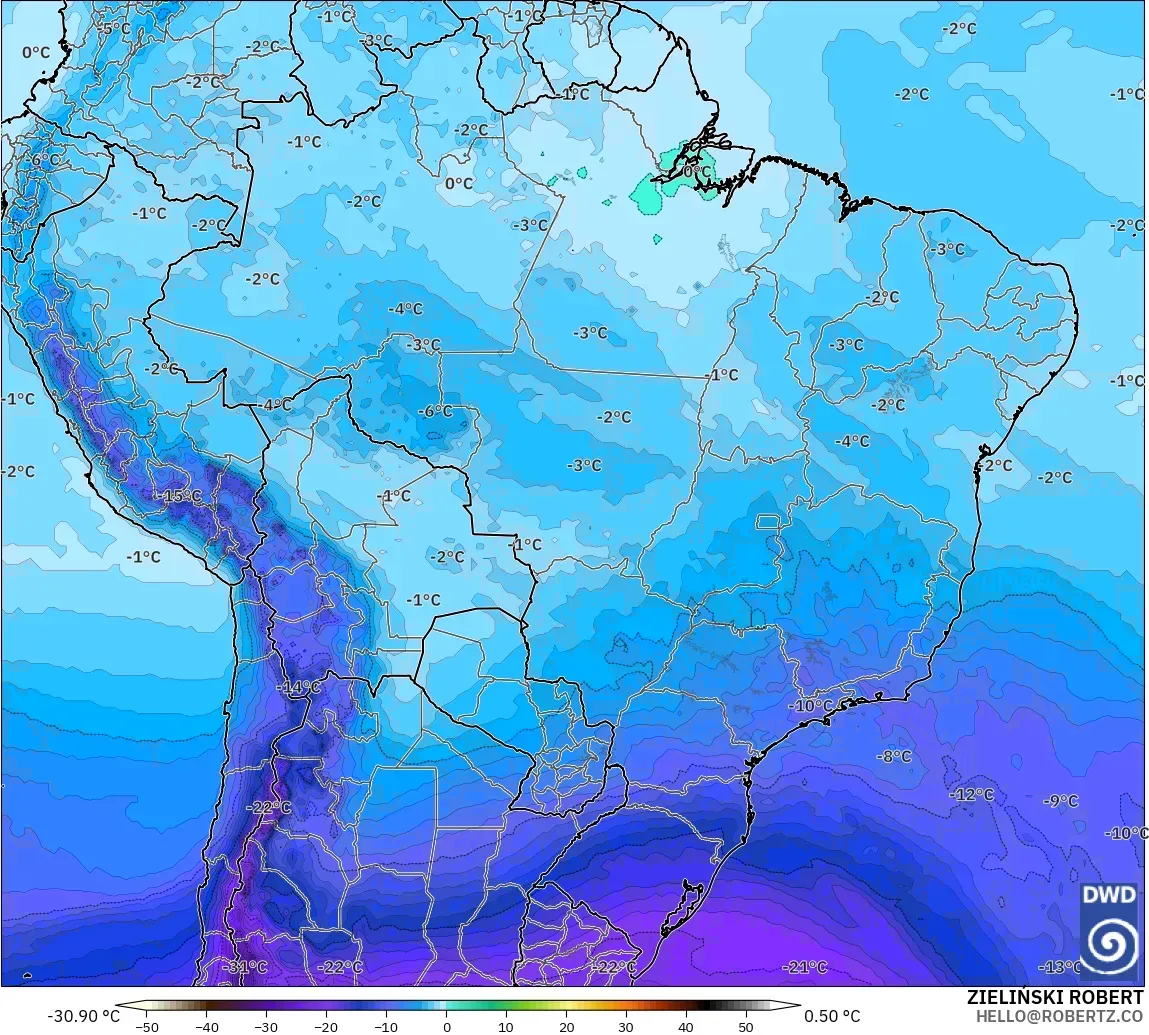 ICON modelo - Brazil, Temperature at 500hPa