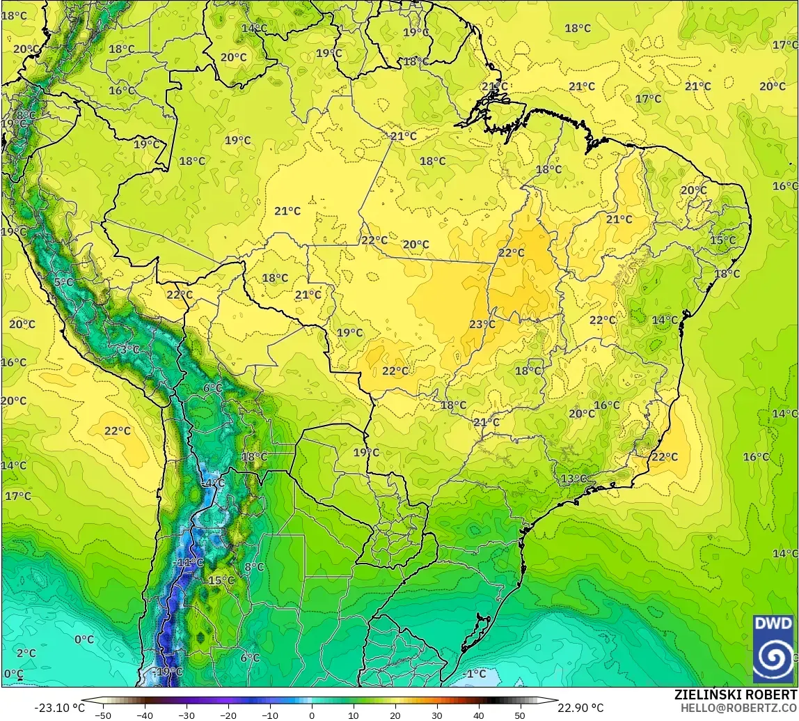 ICON modelo - Brazil, Temperature at 850hPa