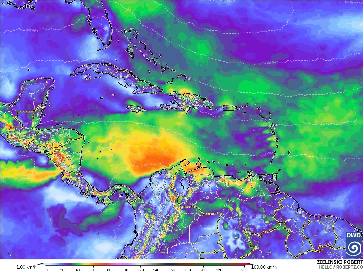 ICON modelo - Caribbean, Wind Gusts