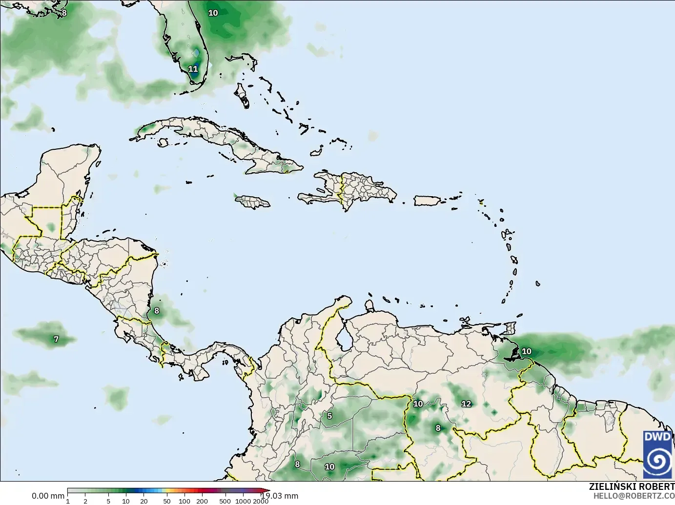 ICON modelo - Caribbean, Precipitation Accumulation