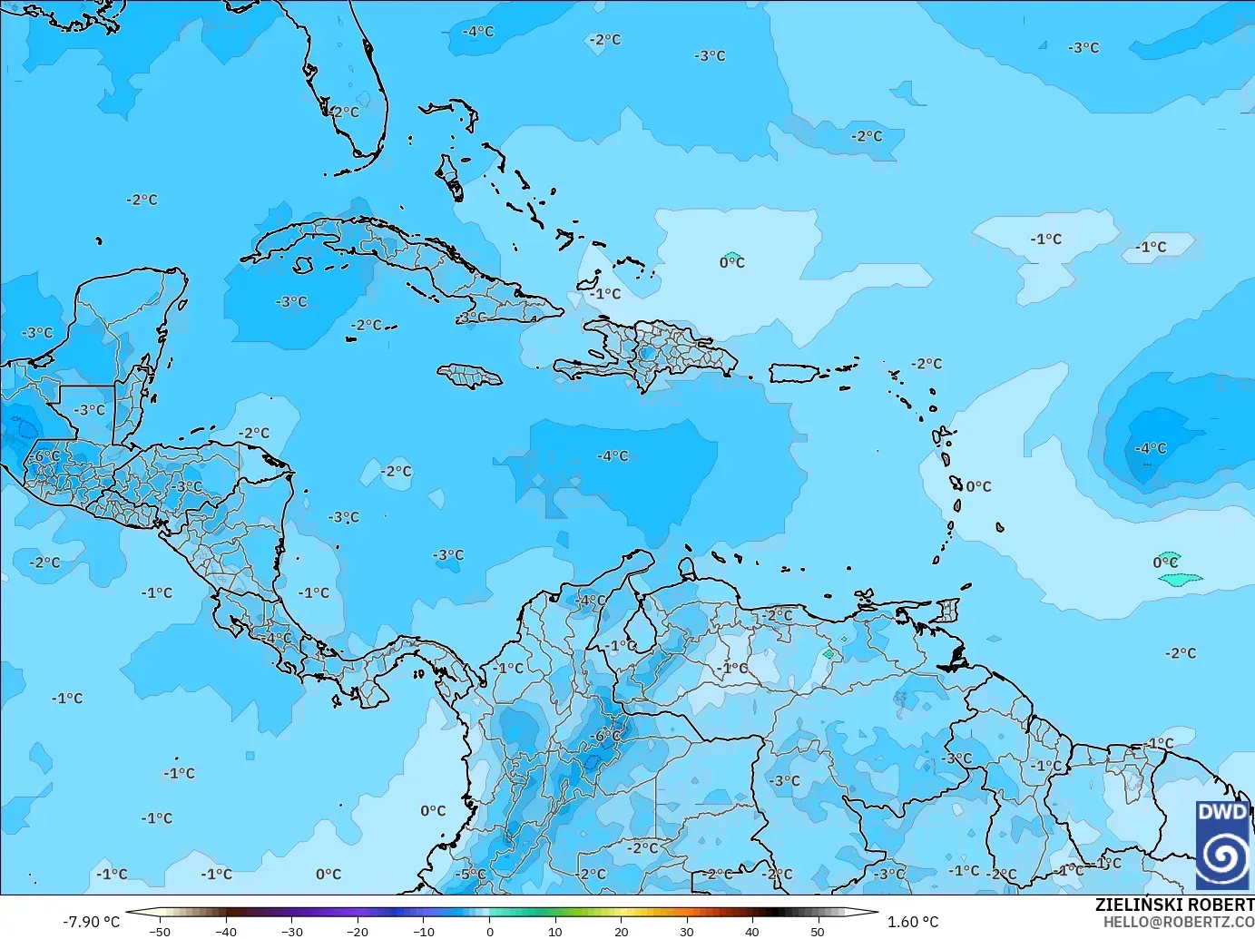 ICON modelo - Caribbean, Temperature at 500hPa