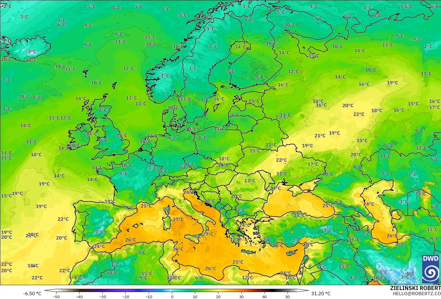 ICON modelo - Europe, Dewpoint at 2m