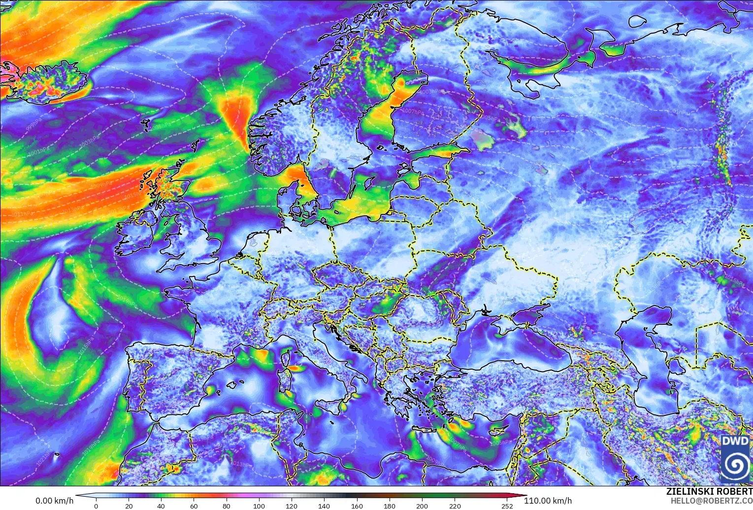 ICON modelo - Europe, Wind Gusts Peak