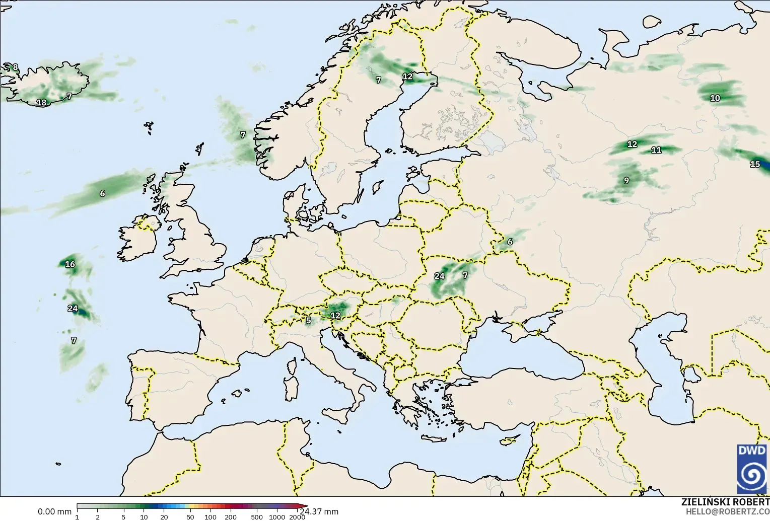 ICON modelo - Europe, Precipitation Accumulation
