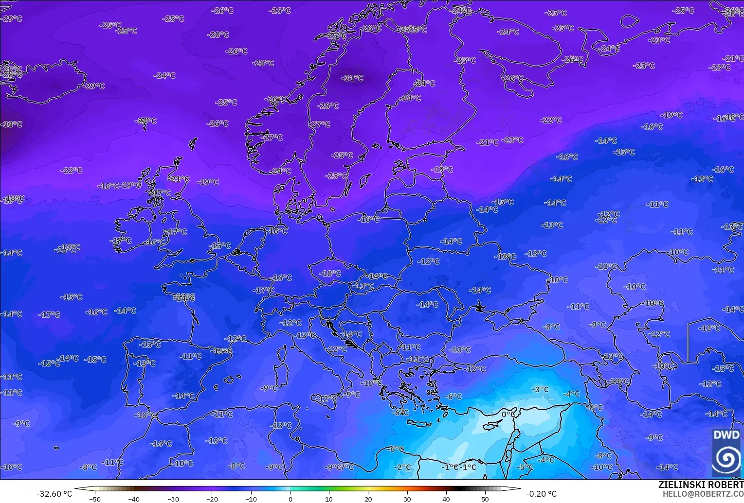 ICON modelo - Europe, Temperature at 500hPa