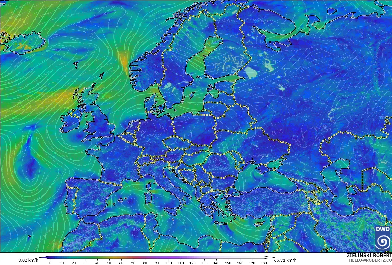 ICON modelo - Europe, Wind at 10m