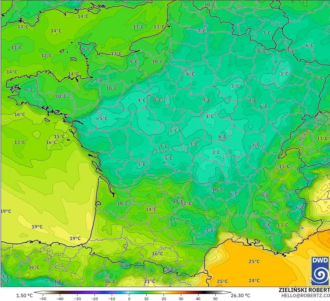 ICON modelo - France, Dewpoint at 2m