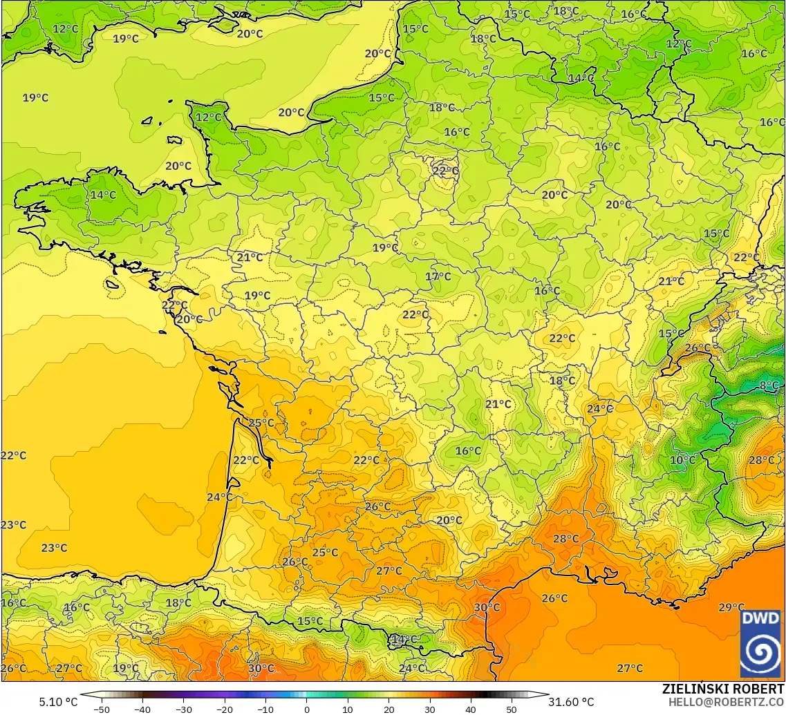 ICON modelo - France, Temperature at 2m