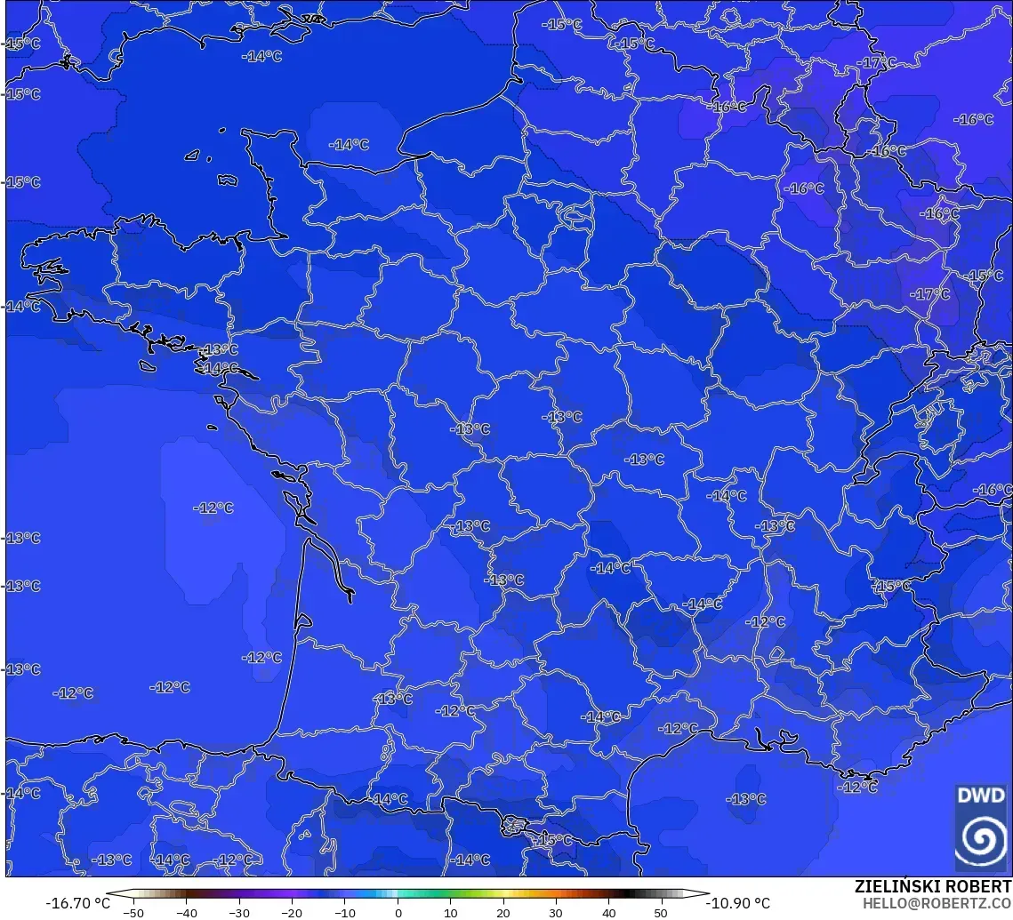 ICON modelo - France, Temperature at 500hPa