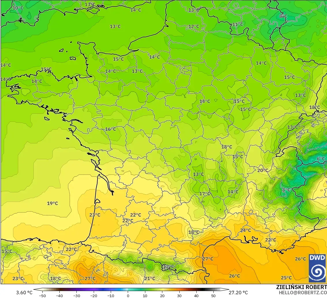 ICON modelo - France, Temperature at 850hPa