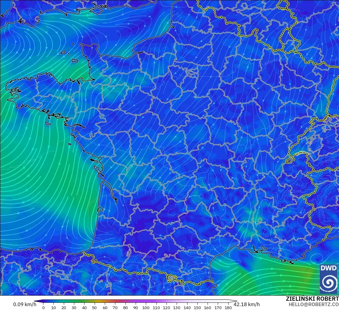 ICON modelo - France, Wind at 10m