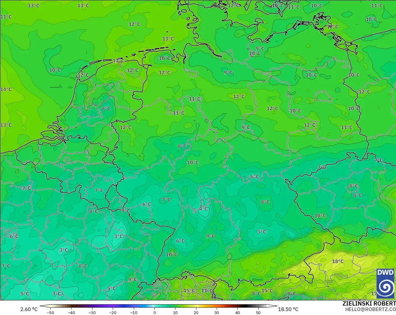 ICON modelo - Germany, Dewpoint at 2m