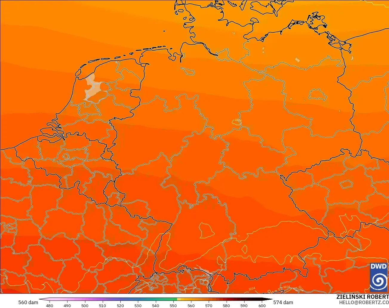 ICON modelo - Germany, Geopotential height at 500hPa