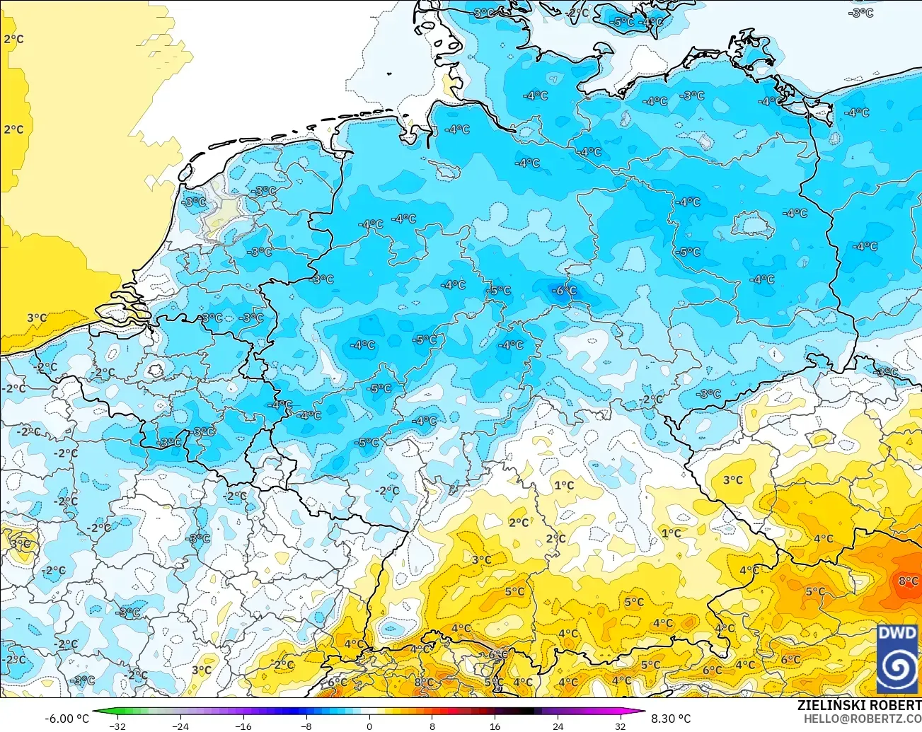 ICON modelo - Germany, Temperature at 2m Anomaly