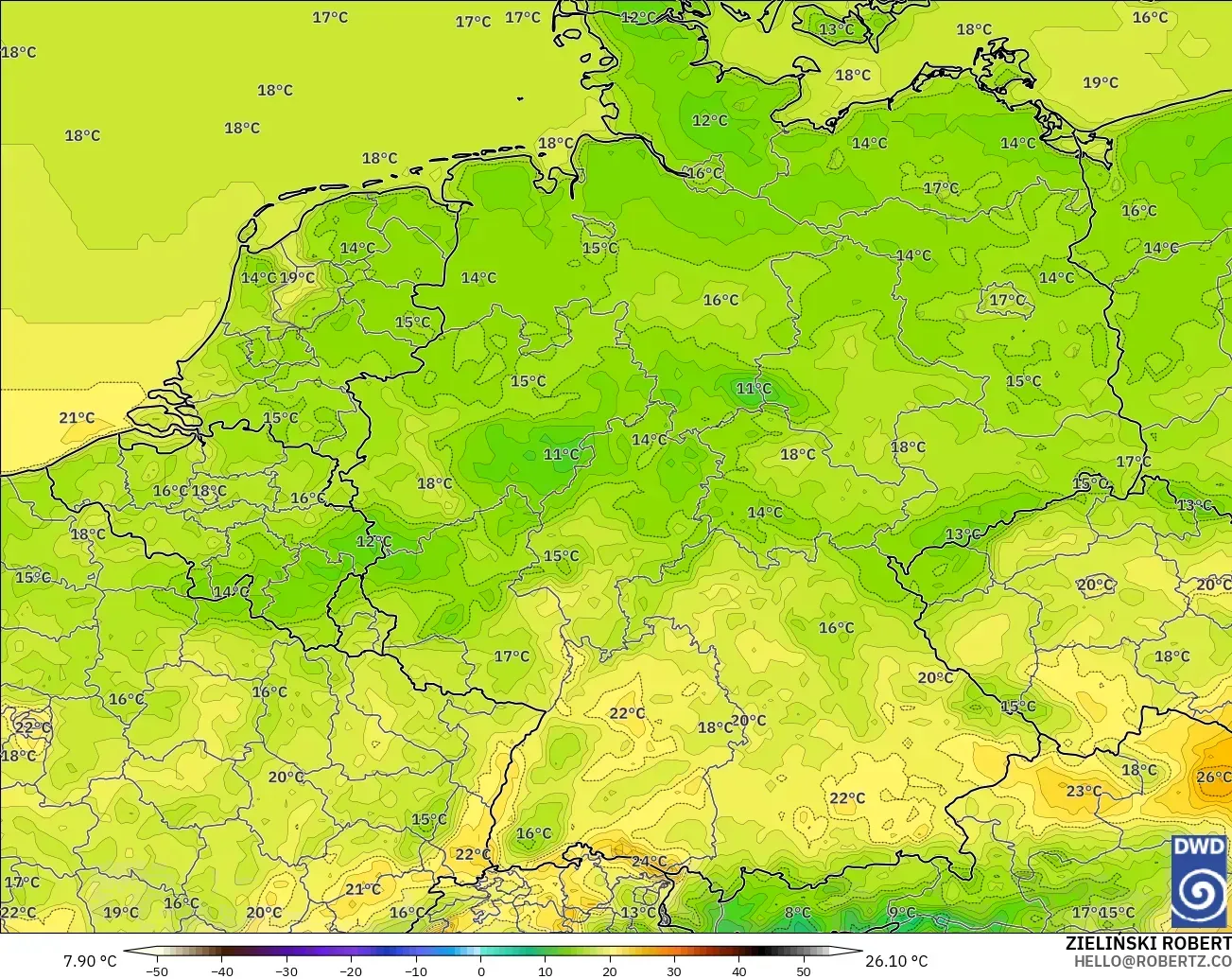 ICON modelo - Germany, Temperature at 2m