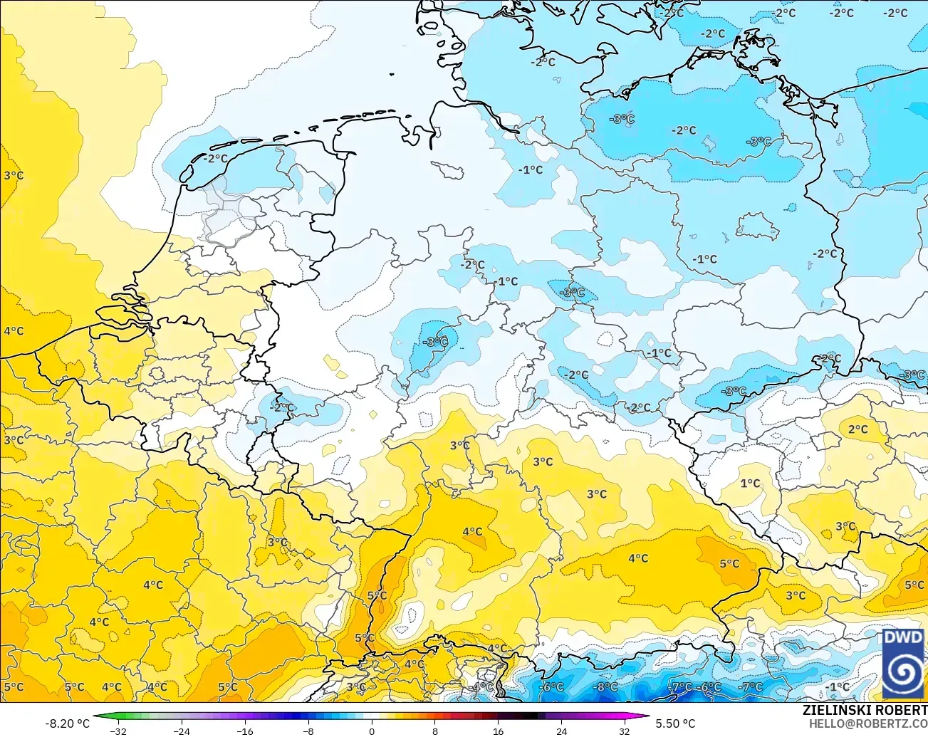 ICON modelo - Germany, Temperature at 850hPa Anomaly