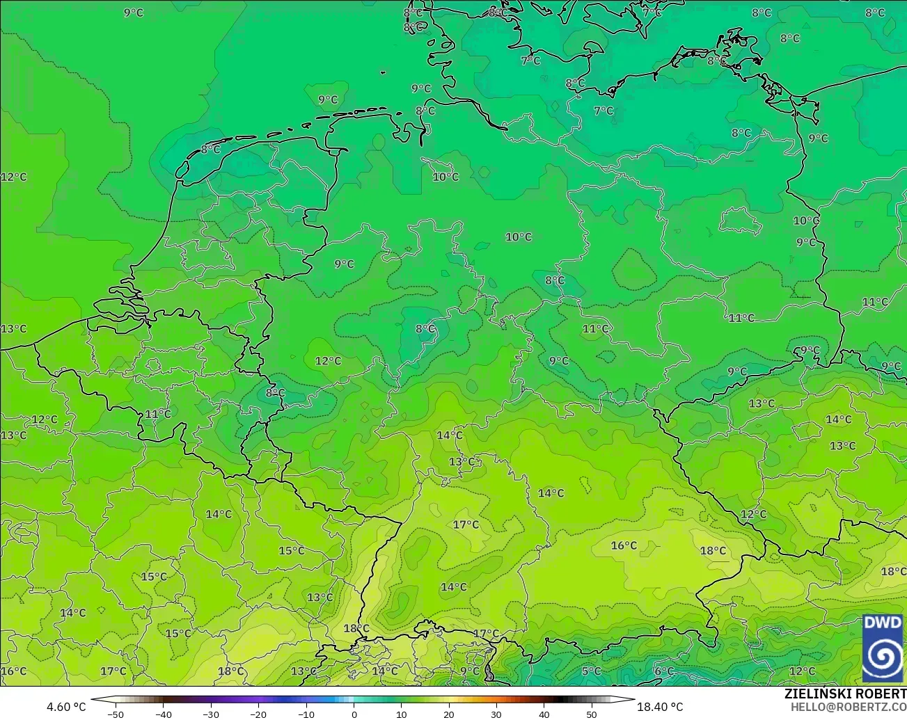 ICON modelo - Germany, Temperature at 850hPa