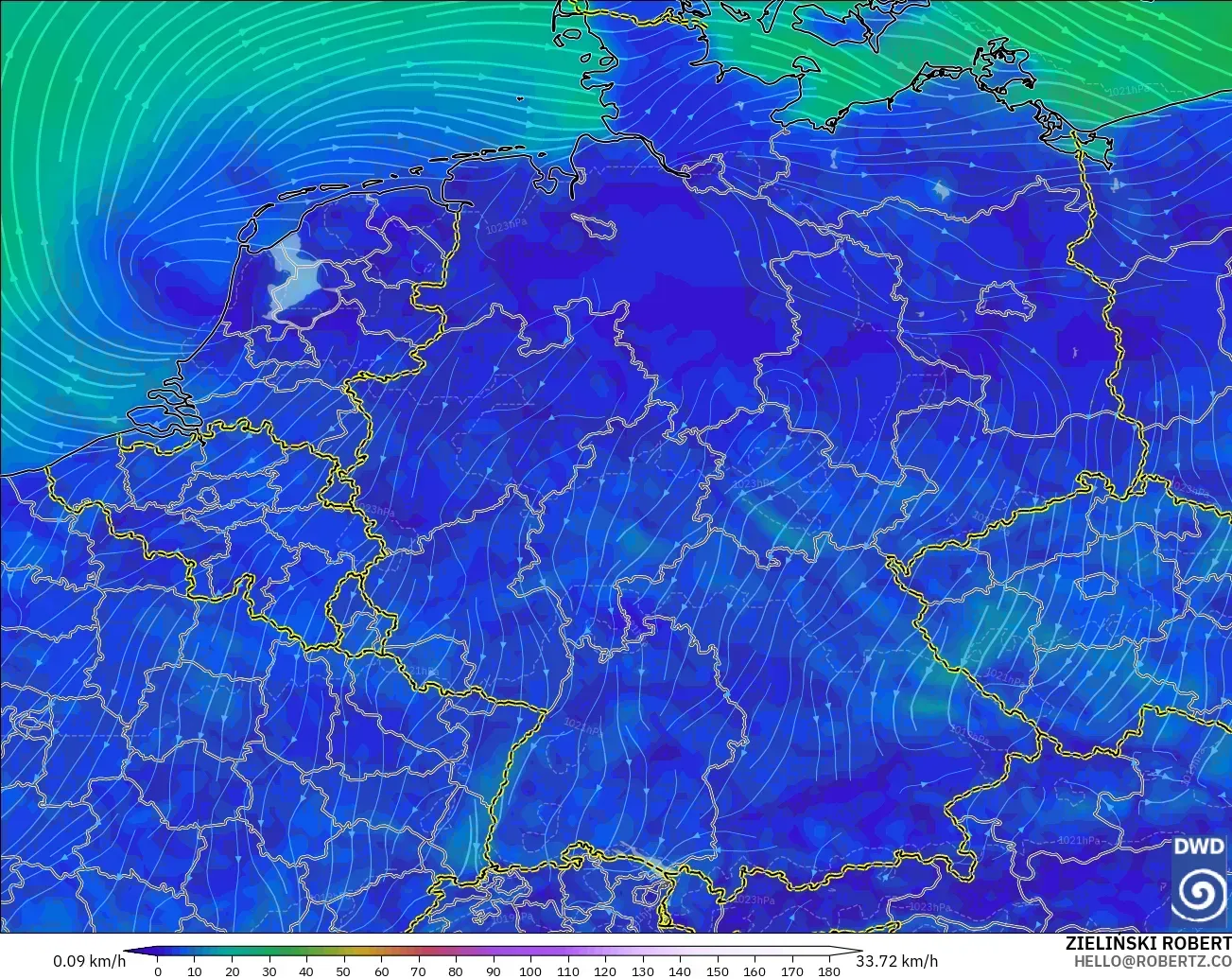 ICON modelo - Germany, Wind at 10m