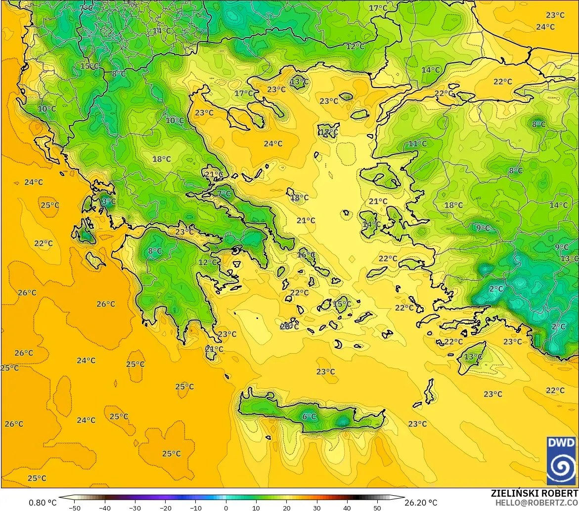 ICON modelo - Greece, Dewpoint at 2m