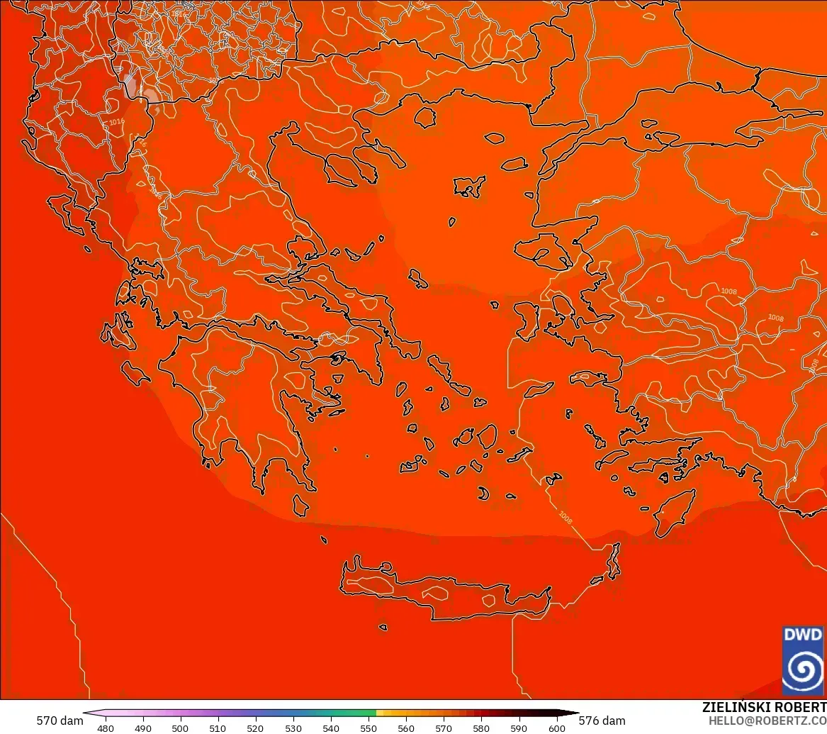 ICON modelo - Greece, Geopotential height at 500hPa