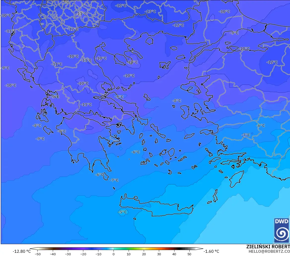 ICON modelo - Greece, Temperature at 500hPa
