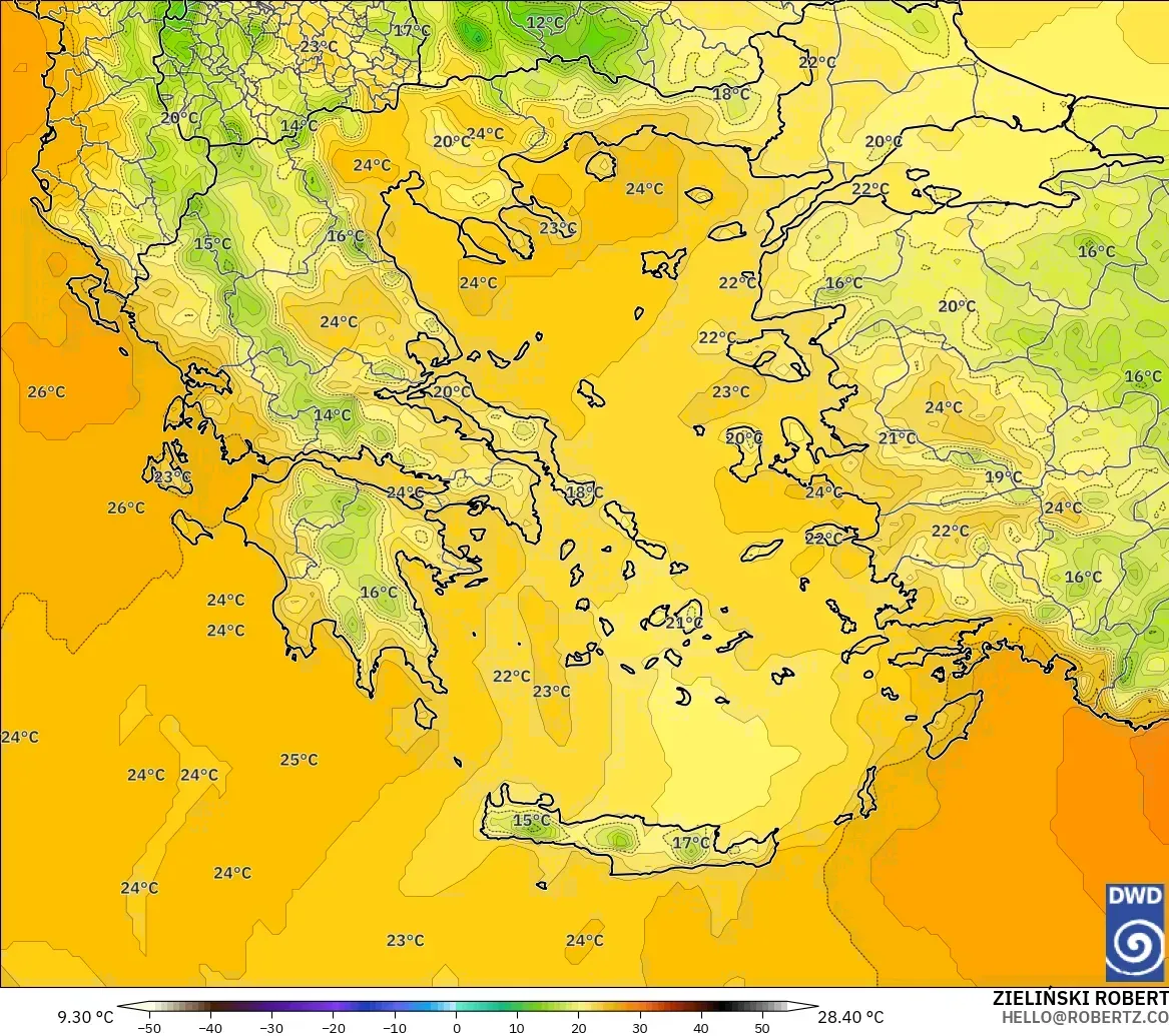 ICON modelo - Greece, Temperature at 850hPa