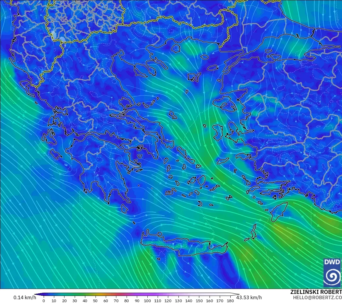 ICON modelo - Greece, Wind at 10m