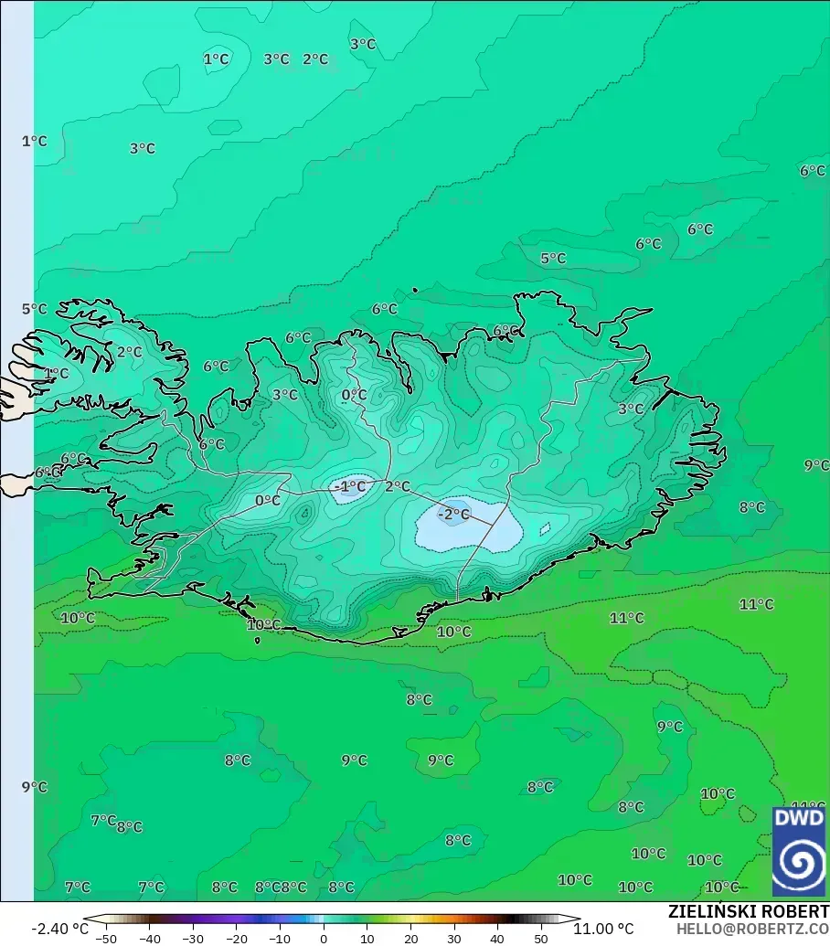 ICON modelo - Iceland, Dewpoint at 2m