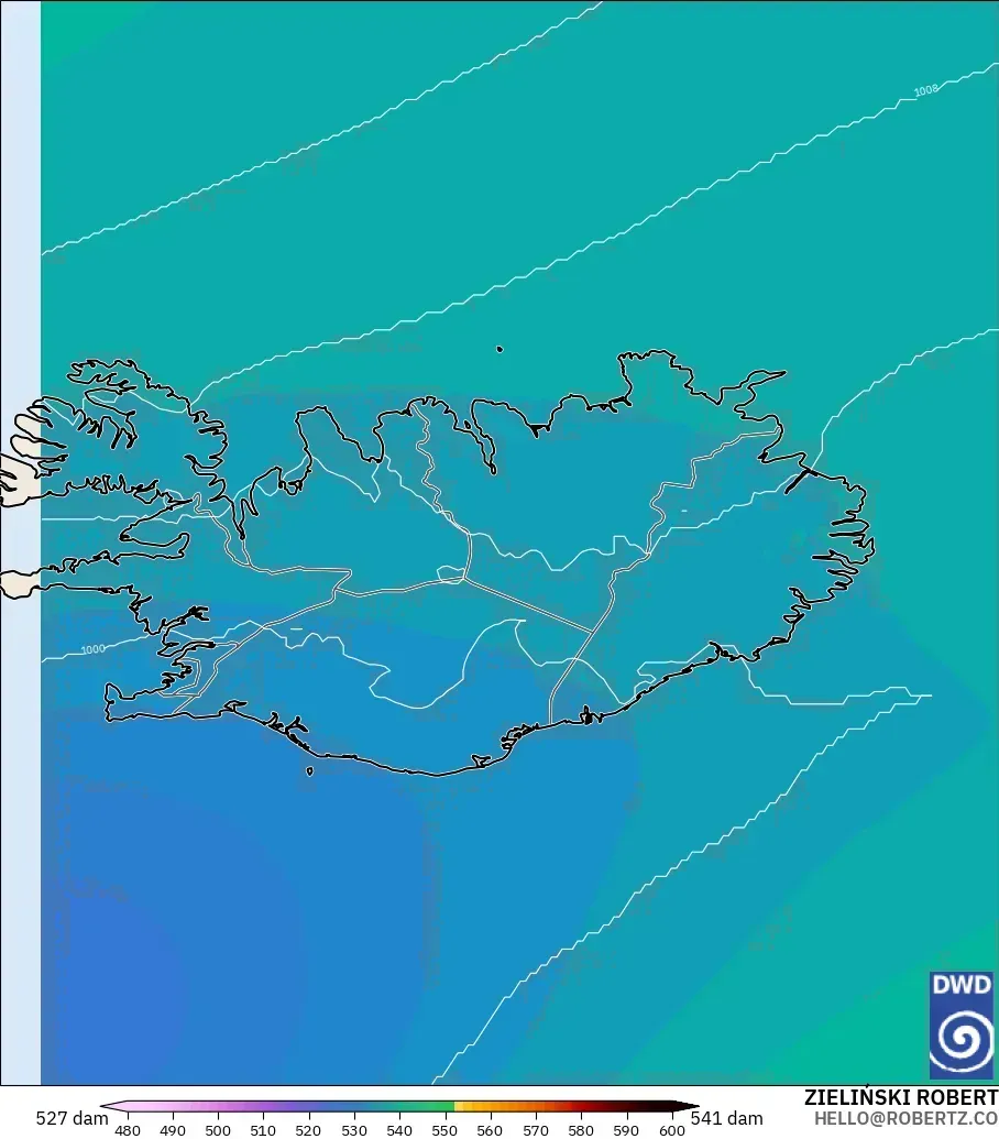 ICON modelo - Iceland, Geopotential height at 500hPa