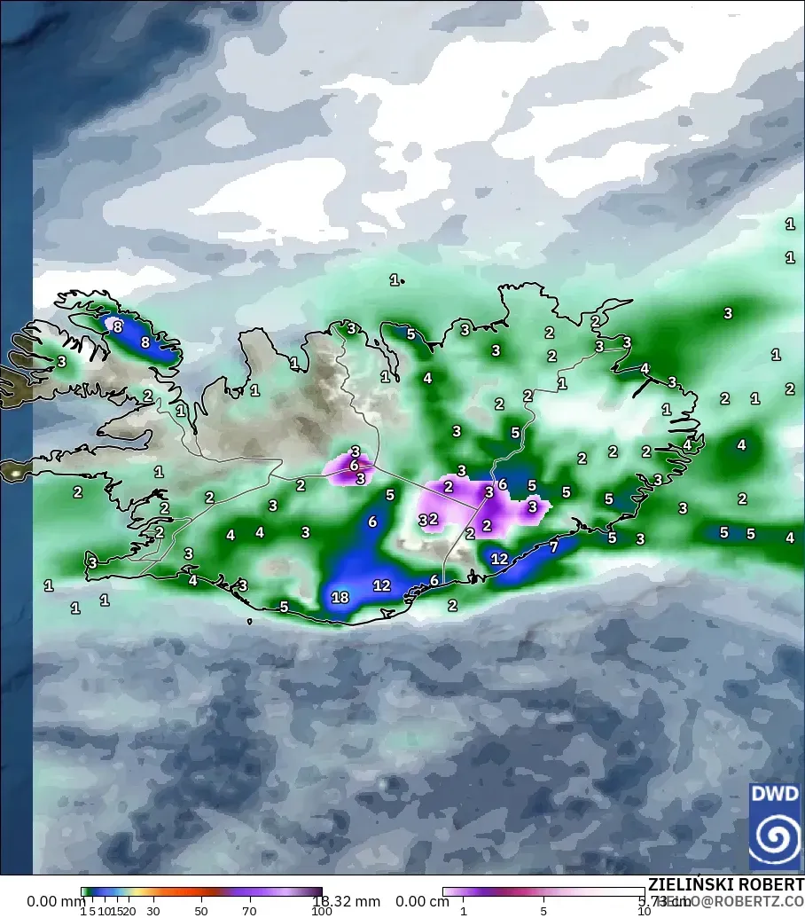 ICON modelo - Iceland, Precipitation, Clouds, and Pressure