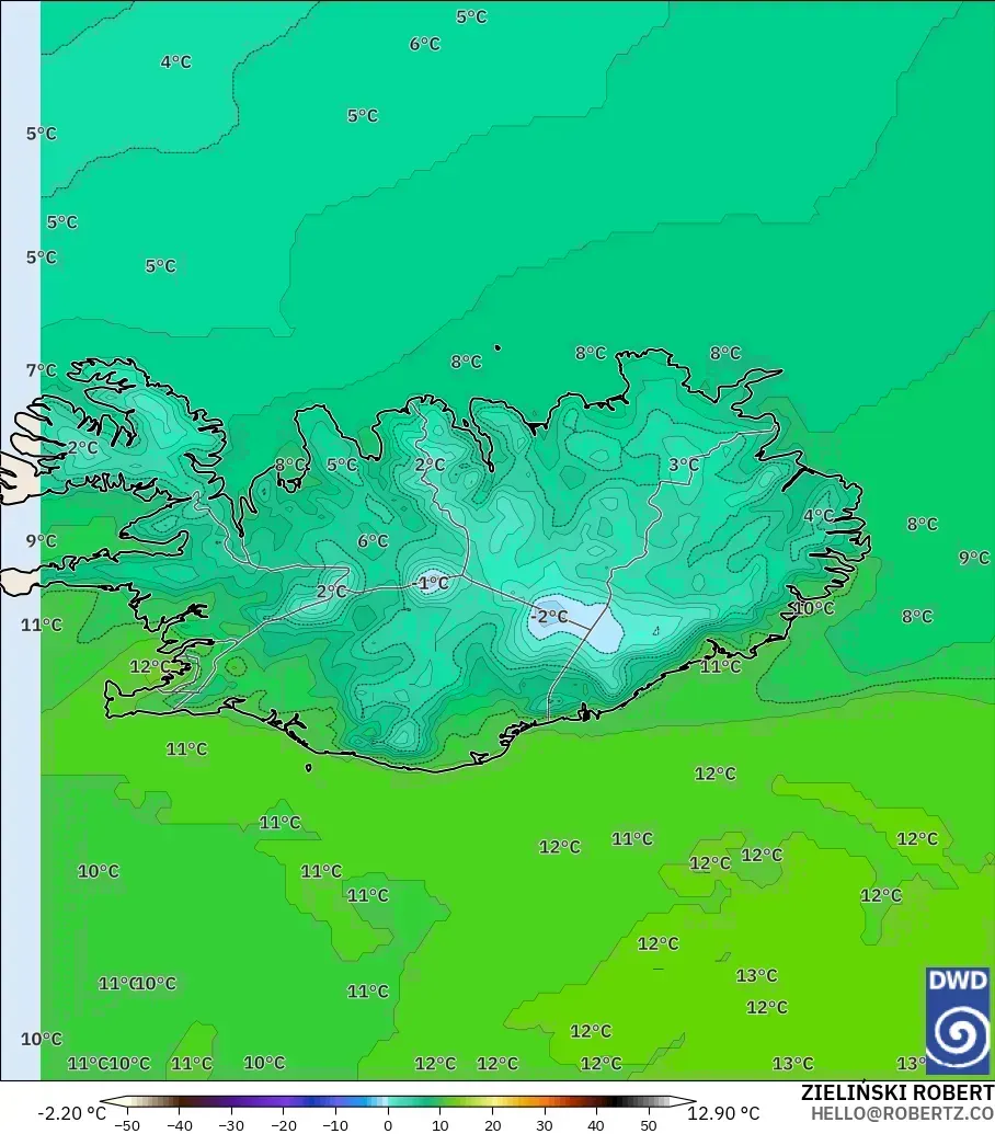 ICON modelo - Iceland, Temperature at 2m