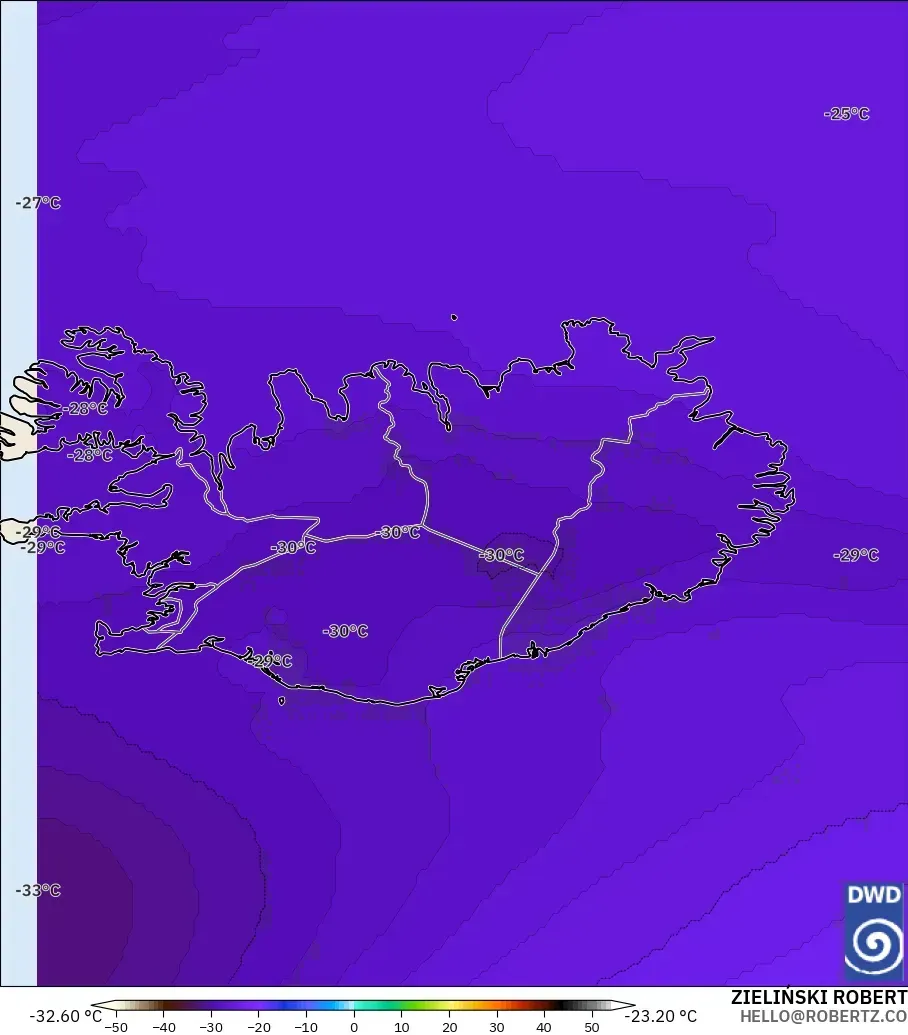 ICON modelo - Iceland, Temperature at 500hPa