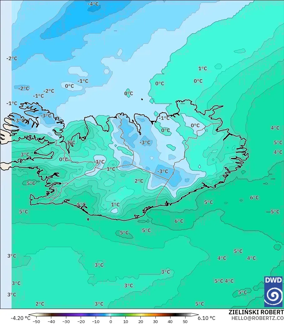 ICON modelo - Iceland, Temperature at 850hPa