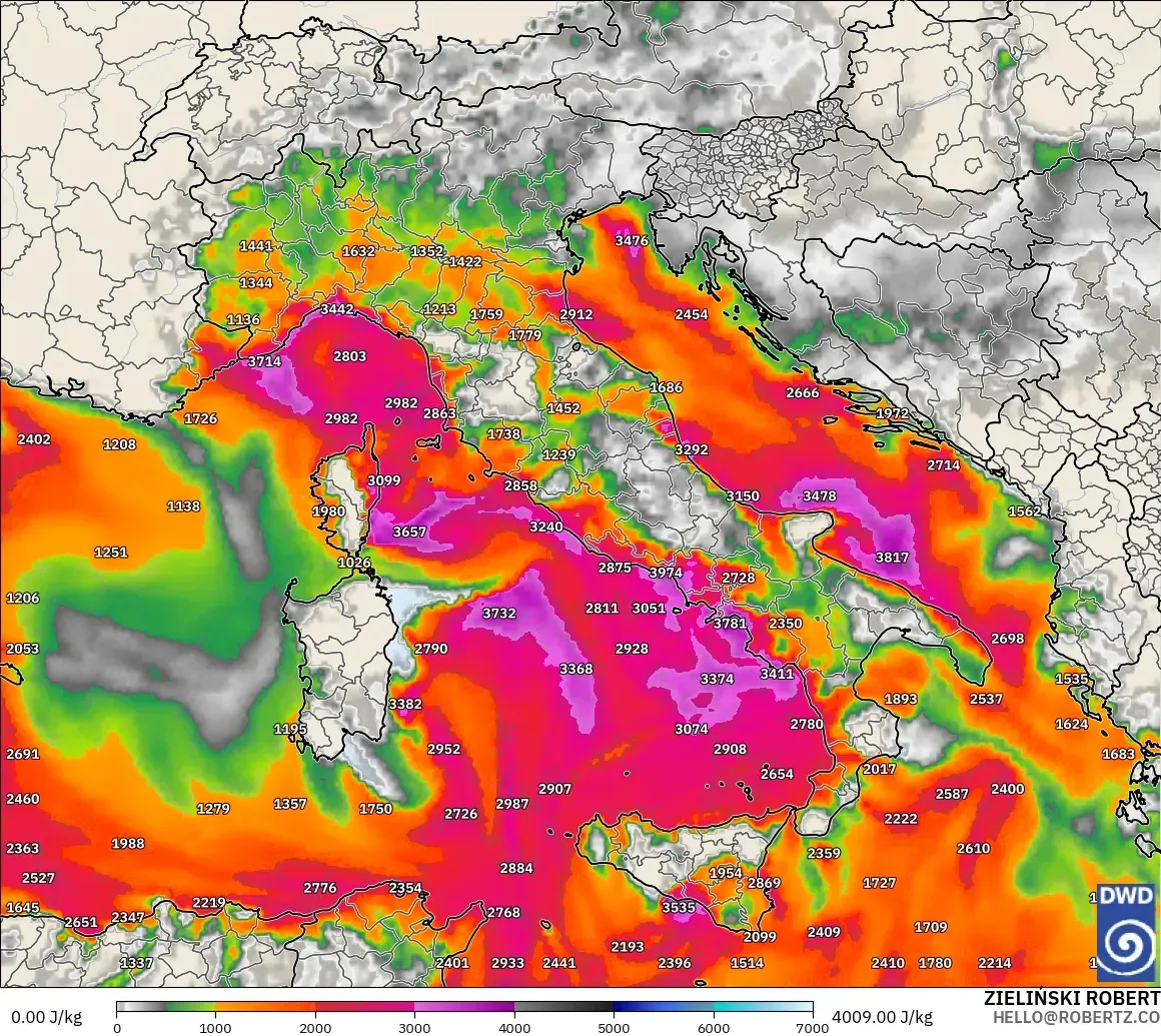 ICON modelo - Italy, CAPE