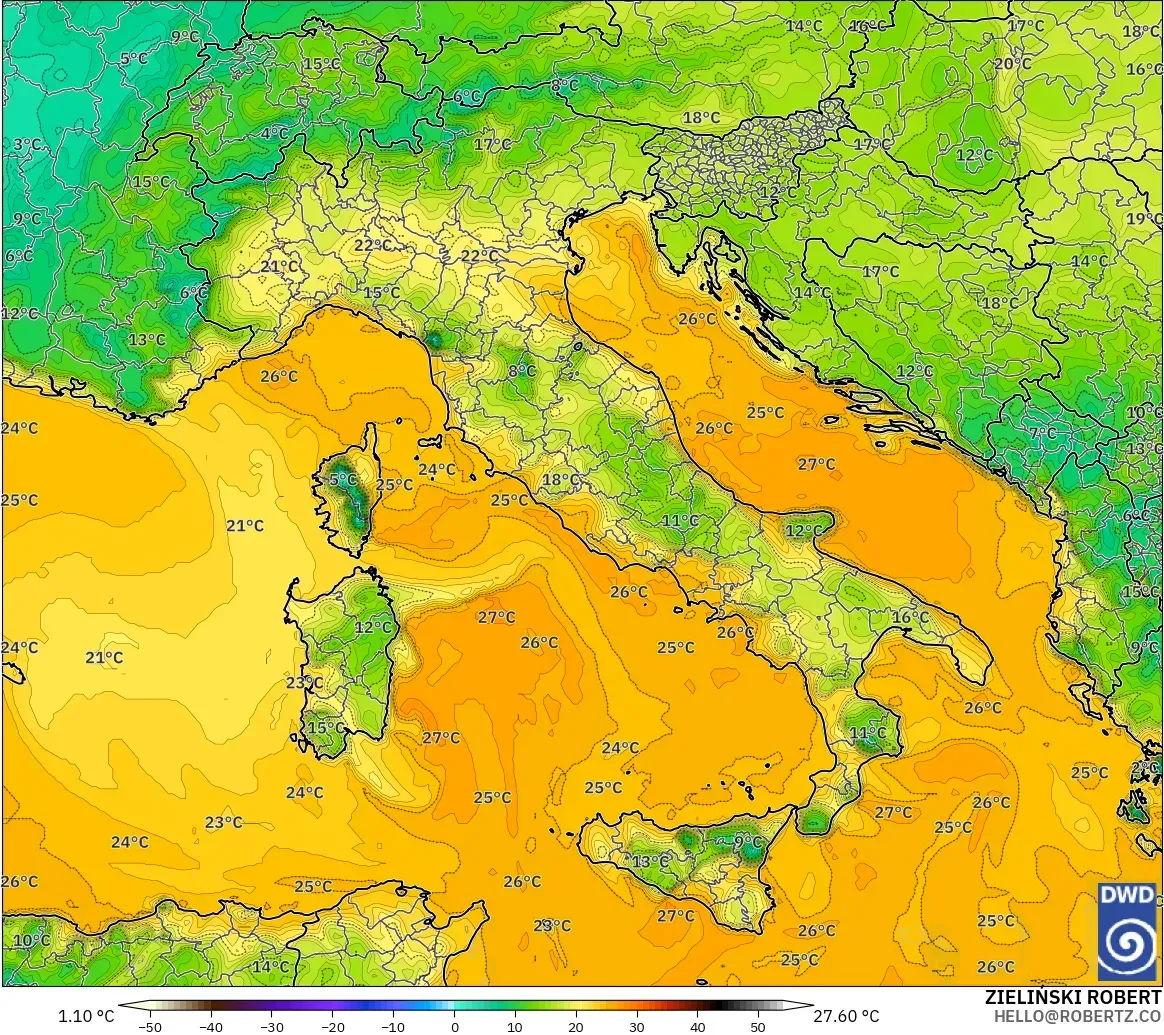 ICON modelo - Italy, Dewpoint at 2m