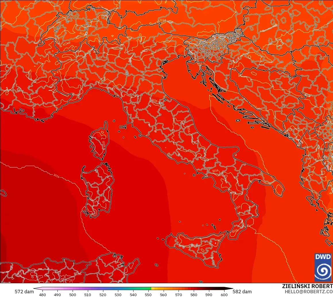 ICON modelo - Italy, Geopotential height at 500hPa