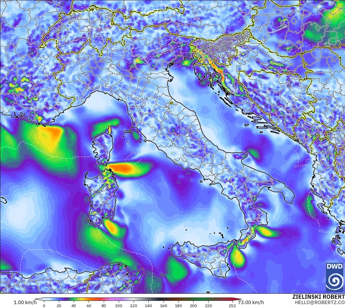 ICON modelo - Italy, Wind Gusts Peak