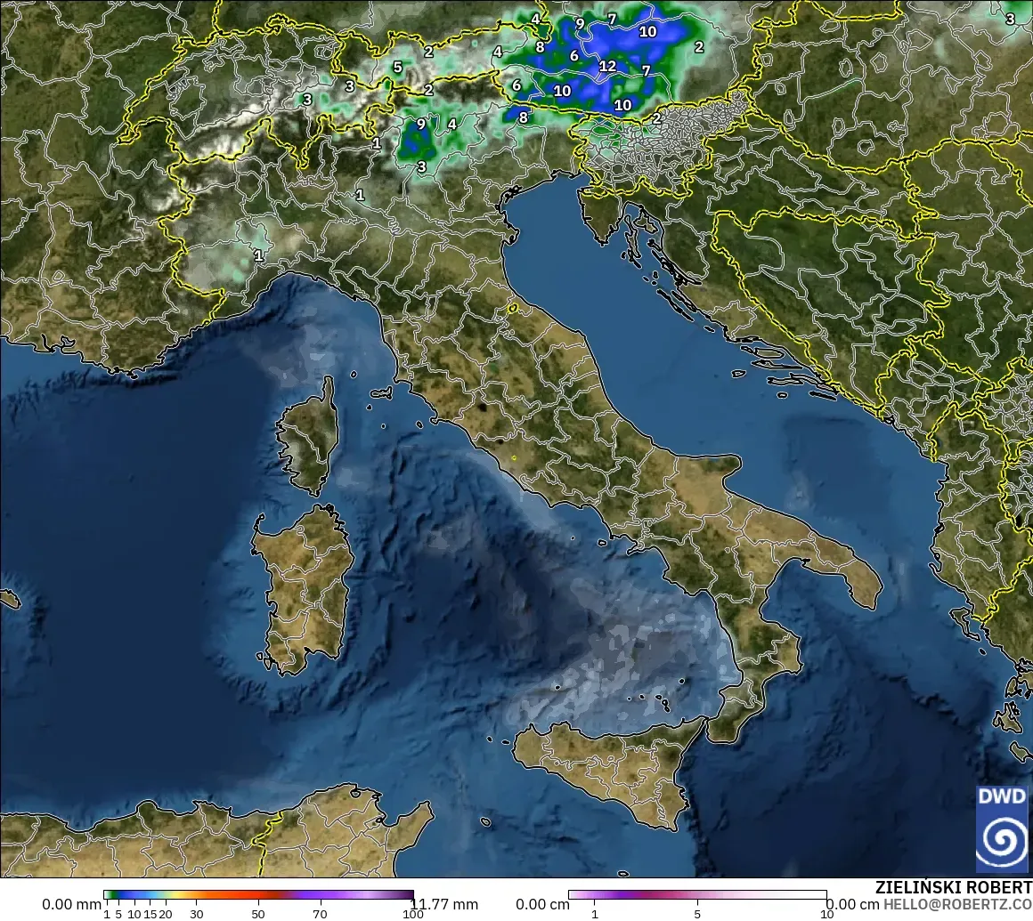 ICON modelo - Italy, Precipitation, Clouds, and Pressure