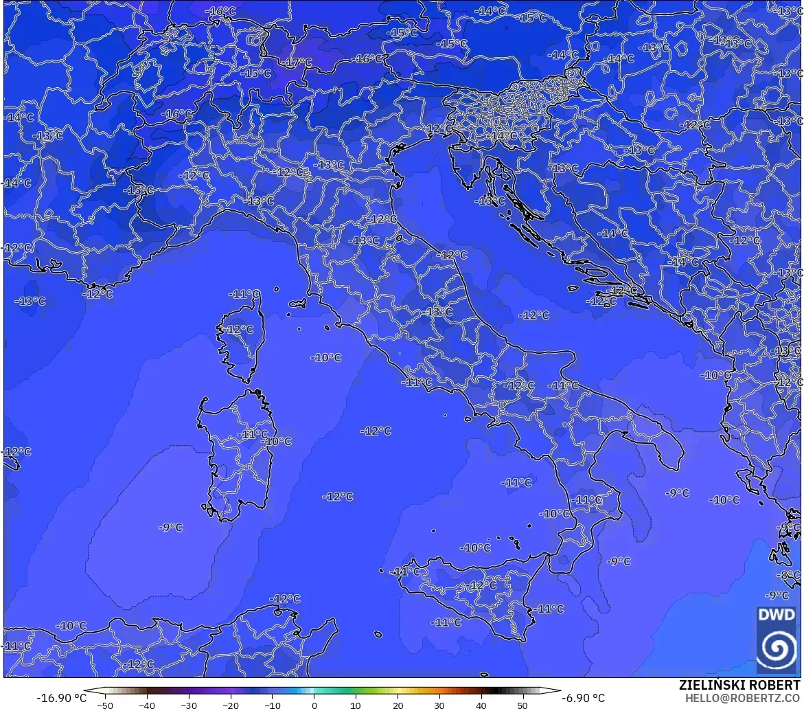 ICON modelo - Italy, Temperature at 500hPa