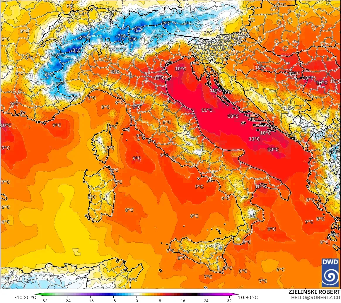 ICON modelo - Italy, Temperature at 850hPa Anomaly