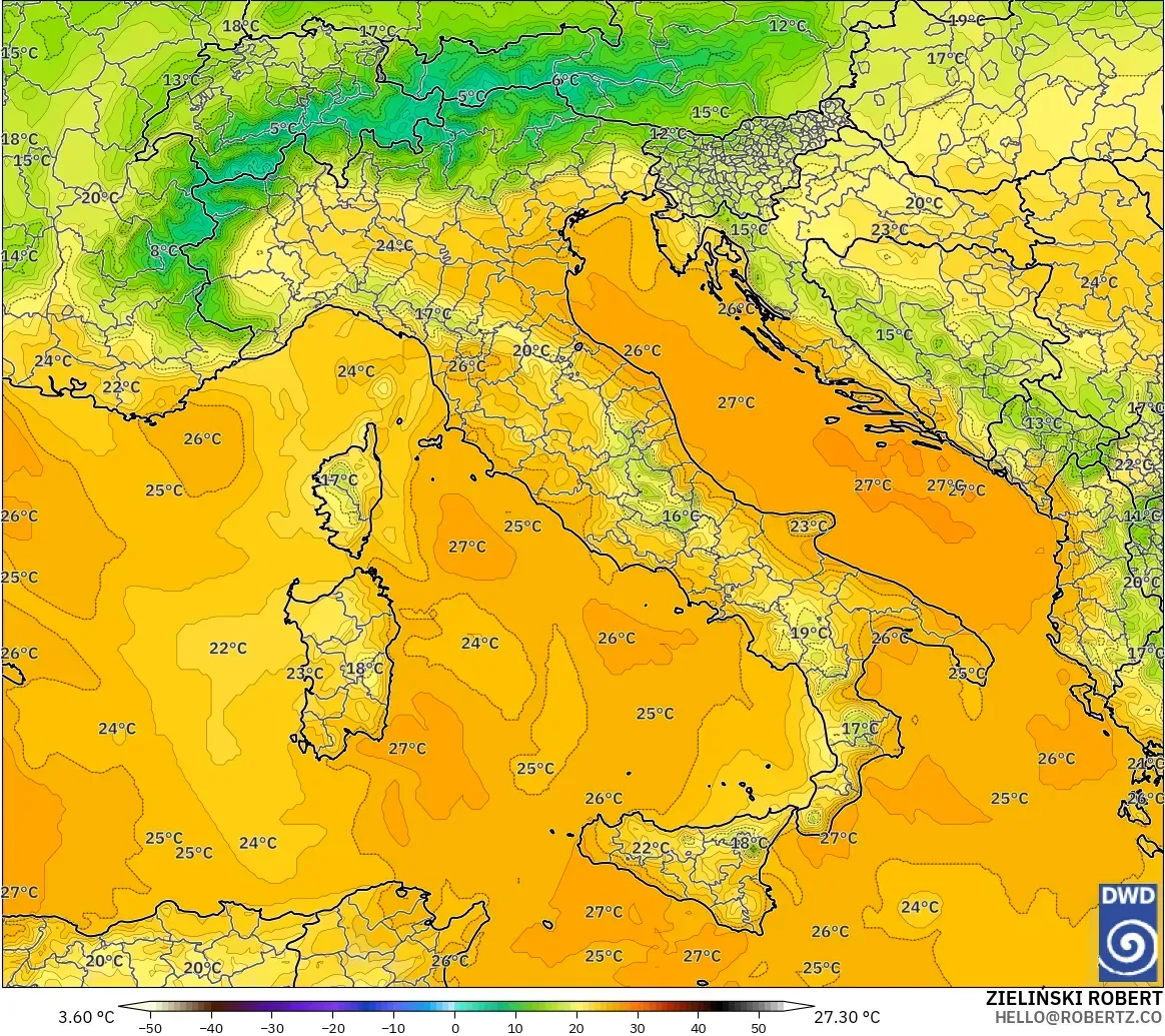 ICON modelo - Italy, Temperature at 850hPa