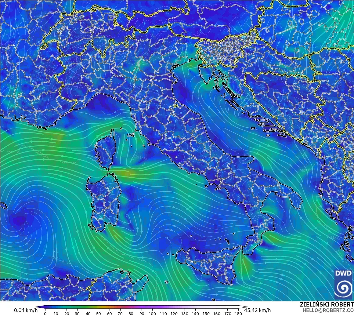 ICON modelo - Italy, Wind at 10m