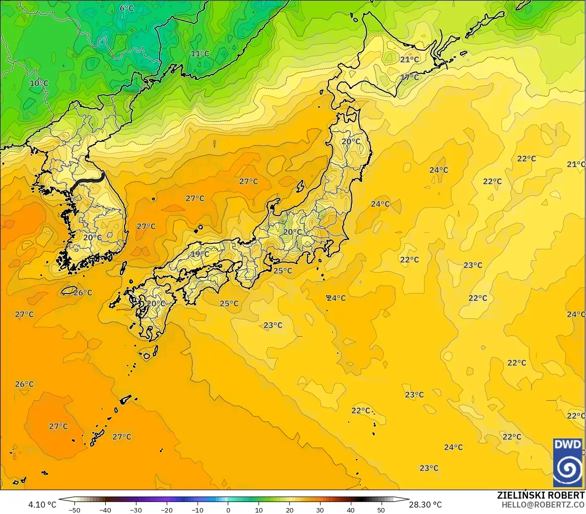 ICON modelo - Japan, Dewpoint at 2m