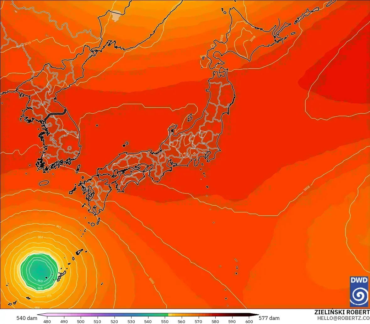 ICON modelo - Japan, Geopotential height at 500hPa