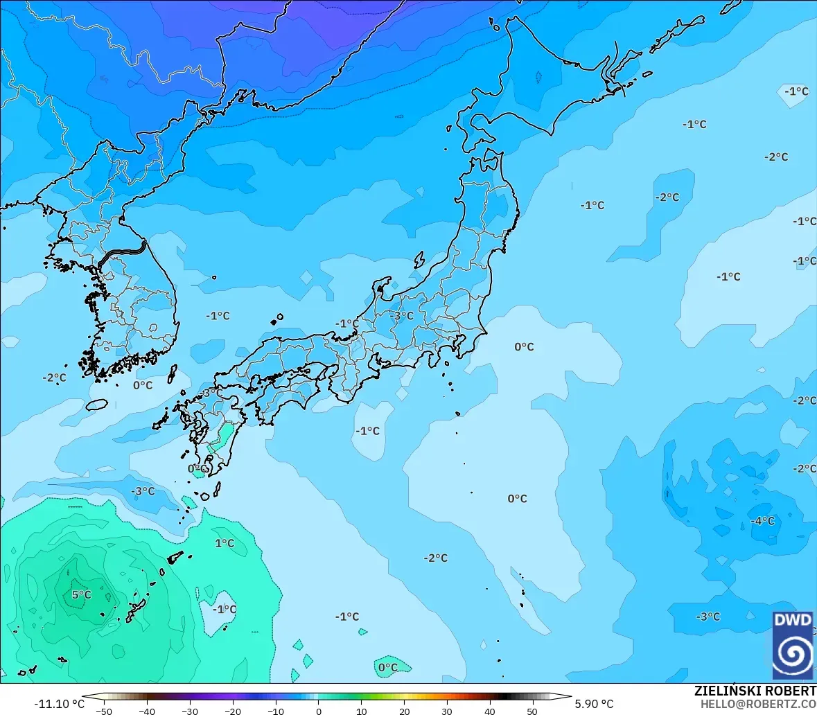 ICON modelo - Japan, Temperature at 500hPa
